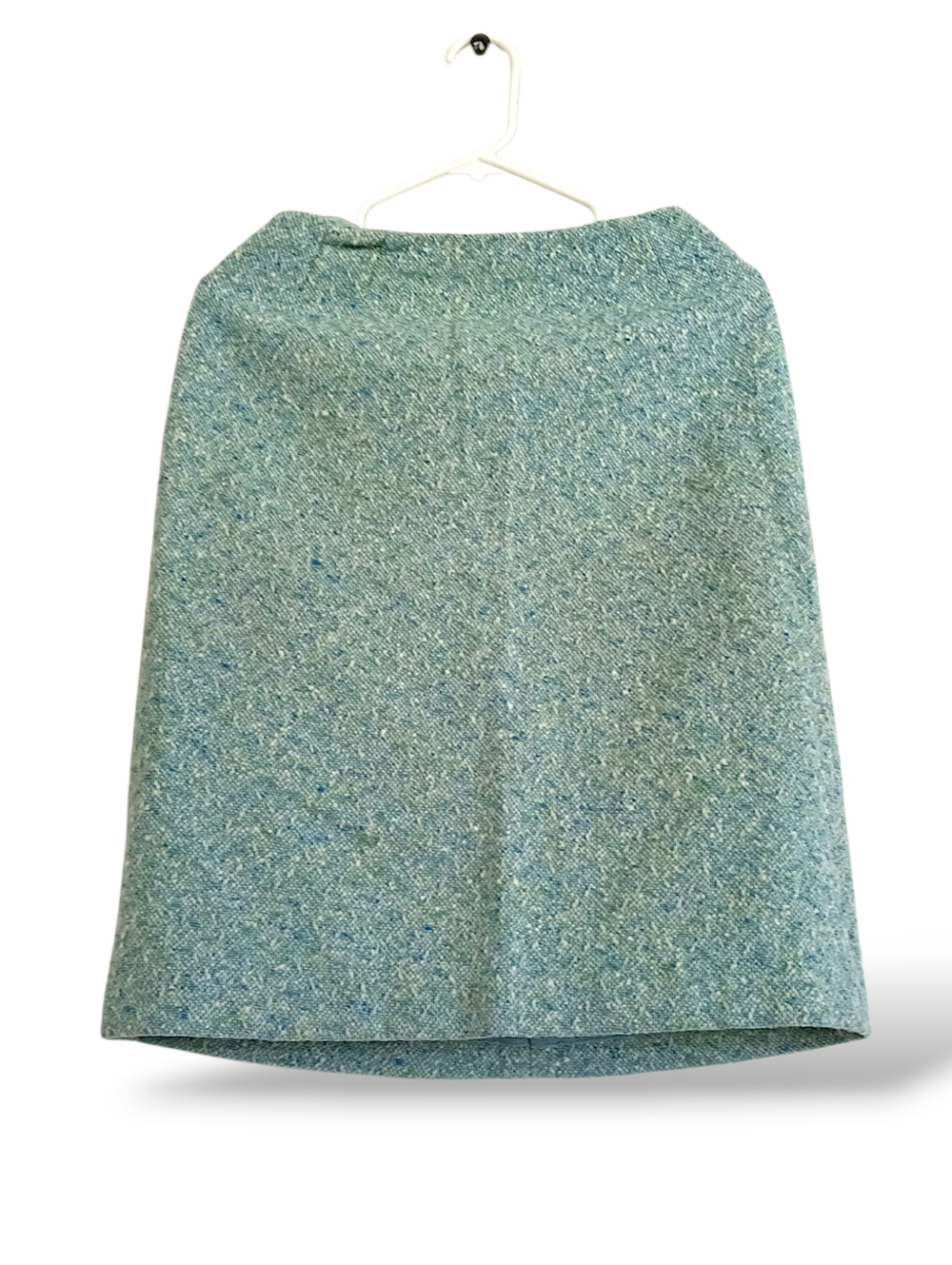 1970s Anne Klein wool bouclé pencil skirt Blue green white speckled Business S/M